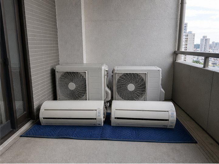 家庭用壁掛型エアコンと室外機の回収例